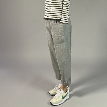 【亀田縞】横ポケットパンツ　畝織り　グレー縞の画像