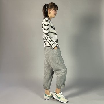 【亀田縞】横ポケットパンツ　畝織り　グレー縞の画像