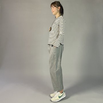 【亀田縞】横ポケットパンツ　畝織り　グレー縞の画像