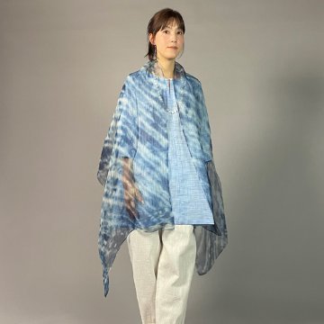 【近江ちぢみ】麻100％　ノーカラーチュニック　アイスブルーの画像