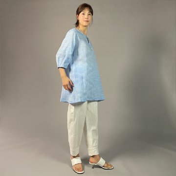 【近江ちぢみ】麻100％　ノーカラーチュニック　アイスブルーの画像