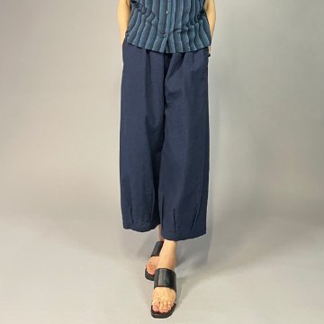【亀田縞】ワイドタックパンツ　ワッシャー　紺無地の画像