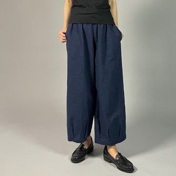 【亀田縞】ワイドタックパンツ　ワッシャー　紺無地の画像