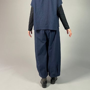 【亀田縞】ワイドタックパンツ　ワッシャー　紺無地の画像