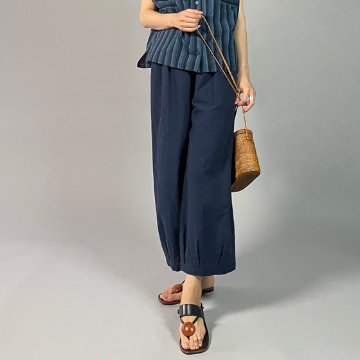 【亀田縞】ワイドタックパンツ　ワッシャー　紺無地の画像