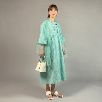 【近江ちぢみ】七分袖　ワンピース　ミントグリーンの画像