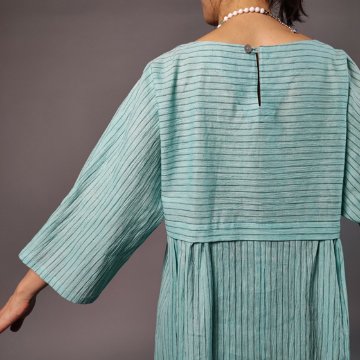 【近江ちぢみ】七分袖　ワンピース　ミントグリーンの画像