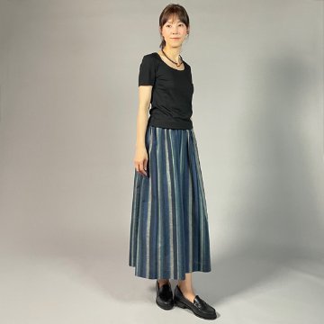 【遠州綿紬】ギャザースカート　大海の画像