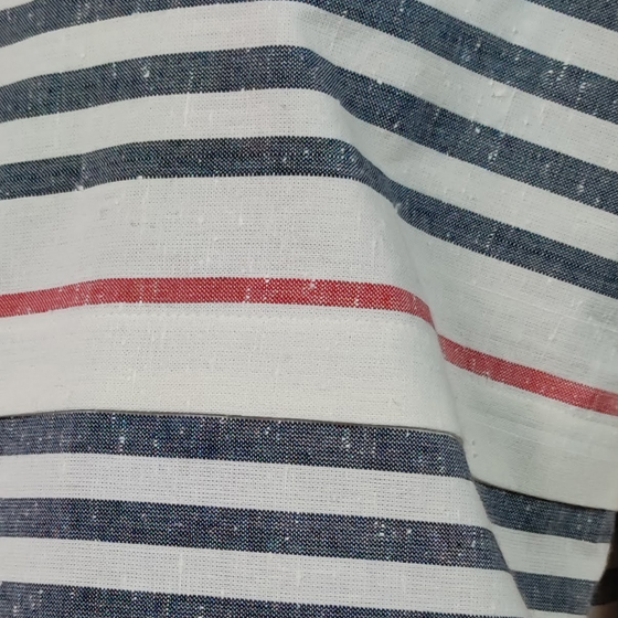 【遠州綿紬】フレンチマリンブラウス　大名縞　白の画像