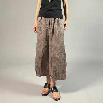 【近江ちぢみ】麻100％ワイドタックパンツ　うす茶の画像