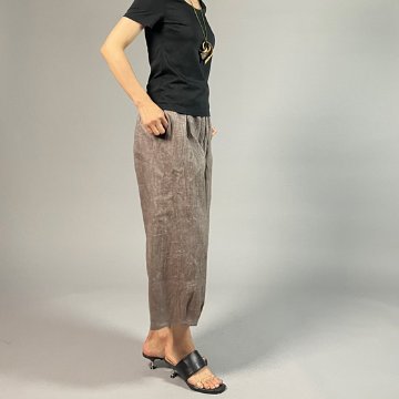 【近江ちぢみ】麻100％ワイドタックパンツ　うす茶の画像