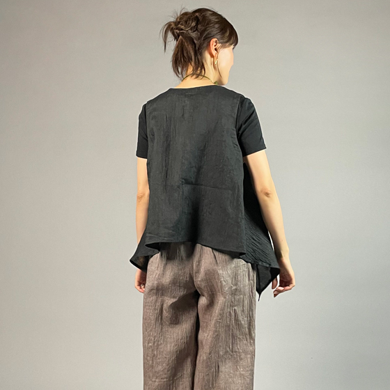 【近江ちぢみ】麻100％　フリースタイルベスト　黒の画像