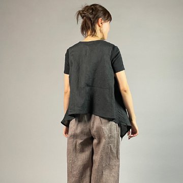 【近江ちぢみ】麻100％　フリースタイルベスト　黒の画像