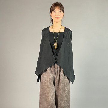 【近江ちぢみ】麻100％　フリースタイルベスト　黒の画像