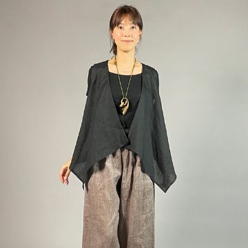 【近江ちぢみ】麻100％　フリースタイルベスト　黒の画像