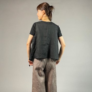 【近江ちぢみ】麻100％　フリースタイルベスト　黒の画像