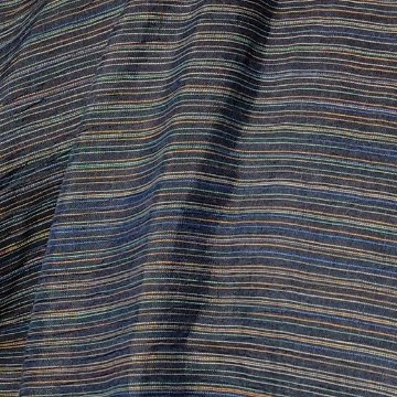 【近江ちぢみ】麻100％　段違い前開きワンピース　多色縞の画像