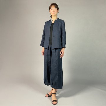  【近江ちぢみ】ノーカラージャケット　鉄紺の画像