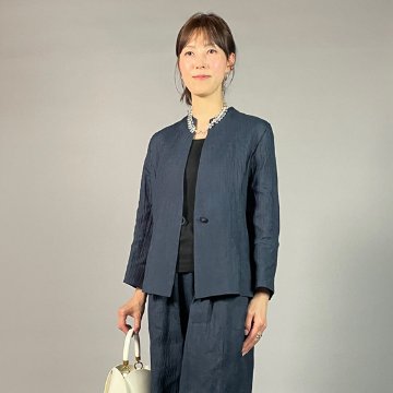  【近江ちぢみ】ノーカラージャケット　鉄紺の画像