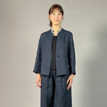  【近江ちぢみ】ノーカラージャケット　鉄紺の画像