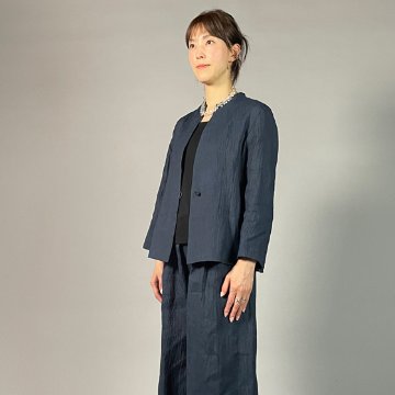  【近江ちぢみ】ノーカラージャケット　鉄紺の画像