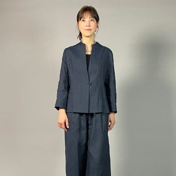  【近江ちぢみ】ノーカラージャケット　鉄紺の画像
