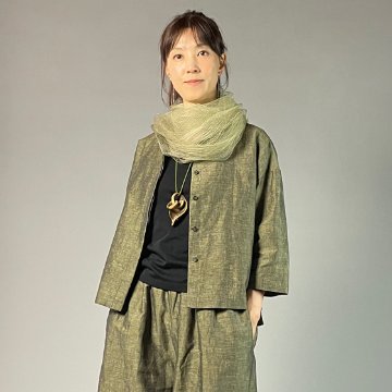 【遠州綿紬】前開き七分袖ブラウス　綿麻ネップ　イエローの画像