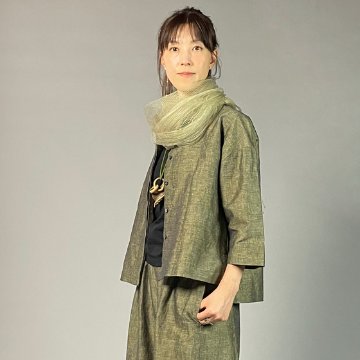 【遠州綿紬】前開き七分袖ブラウス　綿麻ネップ　イエローの画像