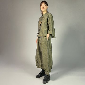 【遠州綿紬】前開き七分袖ブラウス　綿麻ネップ　イエローの画像