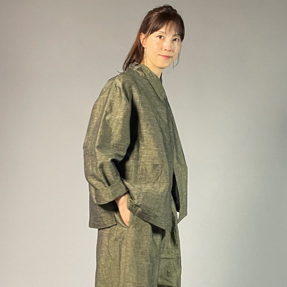 【遠州綿紬】フリスタイルショートジャケット　綿麻ネップ　イエローの画像