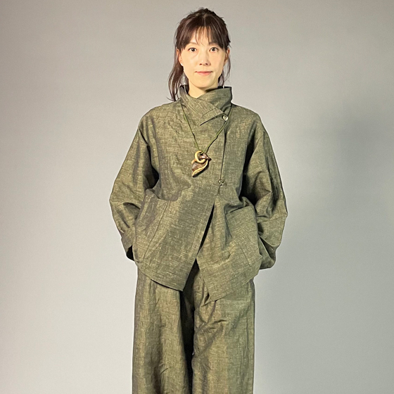 【遠州綿紬】フリスタイルショートジャケット　綿麻ネップ　イエローの画像