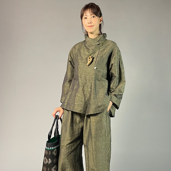 【遠州綿紬】フリスタイルショートジャケット　綿麻ネップ　イエローの画像