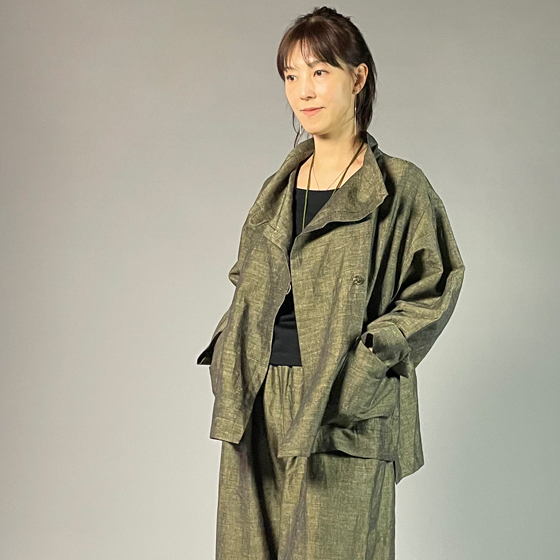 【遠州綿紬】フリスタイルショートジャケット　綿麻ネップ　イエローの画像