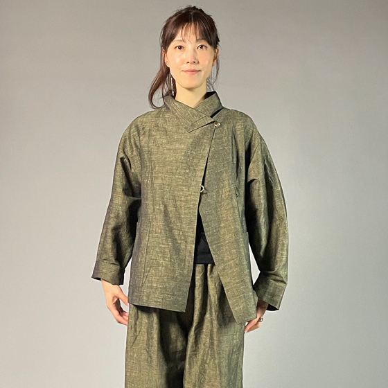 【遠州綿紬】フリスタイルショートジャケット　綿麻ネップ　イエローの画像