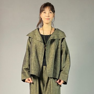 【遠州綿紬】フリスタイルショートジャケット　綿麻ネップ　イエローの画像