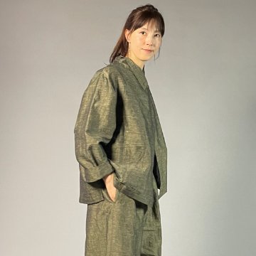 【遠州綿紬】フリスタイルショートジャケット　綿麻ネップ　イエローの画像