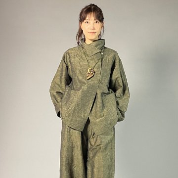 【遠州綿紬】フリスタイルショートジャケット　綿麻ネップ　イエローの画像