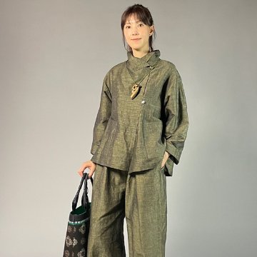 【遠州綿紬】フリスタイルショートジャケット　綿麻ネップ　イエローの画像