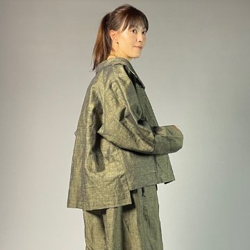 【遠州綿紬】フリスタイルショートジャケット　綿麻ネップ　イエローの画像