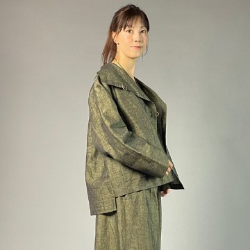 【遠州綿紬】フリスタイルショートジャケット　綿麻ネップ　イエローの画像