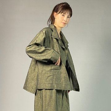 【遠州綿紬】フリスタイルショートジャケット　綿麻ネップ　イエローの画像