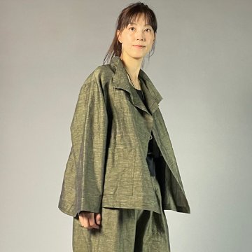 【遠州綿紬】フリスタイルショートジャケット　綿麻ネップ　イエローの画像