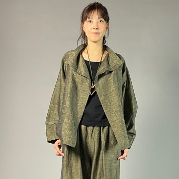 【遠州綿紬】フリスタイルショートジャケット　綿麻ネップ　イエローの画像