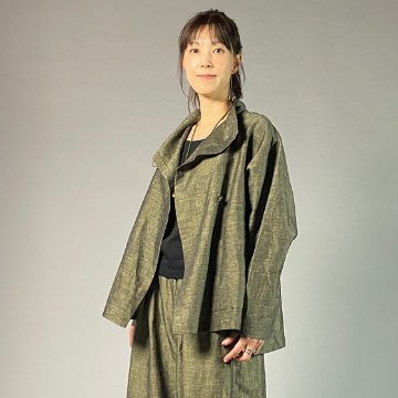 【遠州綿紬】フリスタイルショートジャケット　綿麻ネップ　イエローの画像