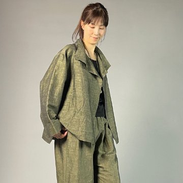 【遠州綿紬】フリスタイルショートジャケット　綿麻ネップ　イエローの画像