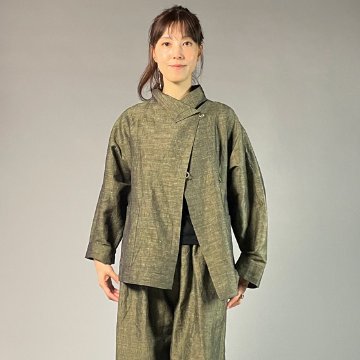 【遠州綿紬】フリスタイルショートジャケット　綿麻ネップ　イエローの画像