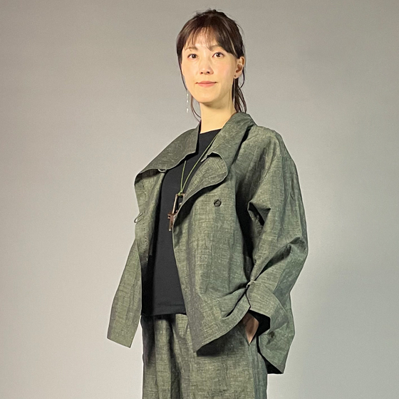 【遠州綿紬】フリースタイルショートジャケット　綿麻ネップ　モスグリーンの画像
