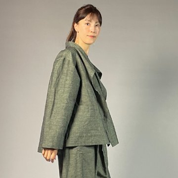 【遠州綿紬】フリースタイルショートジャケット　綿麻ネップ　モスグリーンの画像