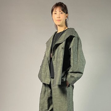 【遠州綿紬】フリースタイルショートジャケット　綿麻ネップ　モスグリーンの画像