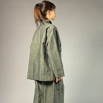 【遠州綿紬】フリースタイルショートジャケット　綿麻ネップ　モスグリーンの画像